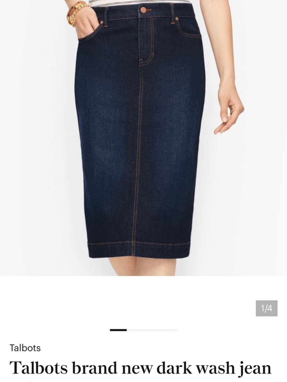 Talbots Dark Wash Denim Midi Pencil Skirt in Navy